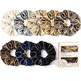 Satin Scrunchies, 8 Pack Neutral Color Satin Hair Ties Soft 4inch Hair Scrunchies for Women Girls Valentines Day Gifts for Wi