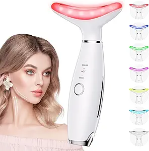 Dopsikn 7 Color Galvanic Machines - Red Light Therapy for Face and Neck, Face Massager Tool for Wrinkles, Double Chin, Vibrating Facial Massager with Thermals, White