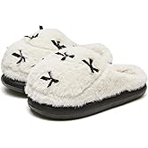 DZUBBOD Women Indoor House Slippers Fluffy Faux Fur Bow Decor Memory Foam Warm Bedroom Shoes Cozy Non Slip Sole Winter Home F
