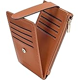 Chelmon Womens Wallet Slim RFID Blocking Bifold Multi Card Case Wallet with Zipper Pocket (Tan)