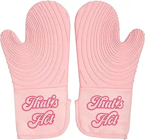 Paris Hilton Oven Mitt Set with Iconic That's HOT Design, Heat Resistant Pot Holders Featuring Non-Slip Textured Silicone Grips, 2-Piece Set, Pink