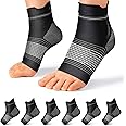 Plantar Fasciitis Sock (6 Pairs) for Men and Women, Compression Foot Sleeves with Arch and Ankle Support (Black, Large)