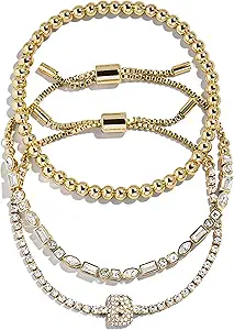 BaubleBar Three Bracelet Gift Set for Women, Gold-Plated Initial Beaded Bracelets, Fashion Jewelry, Personalized &amp; Trendy Gift, Fashion Jewelry Set