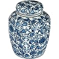 Decorative Blue and White Ceramic Ginger Jar with Lid