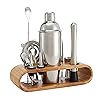 Amazon Basics 10-Piece Stainless Steel Bar Tools Set with Bamboo Stand Holder
